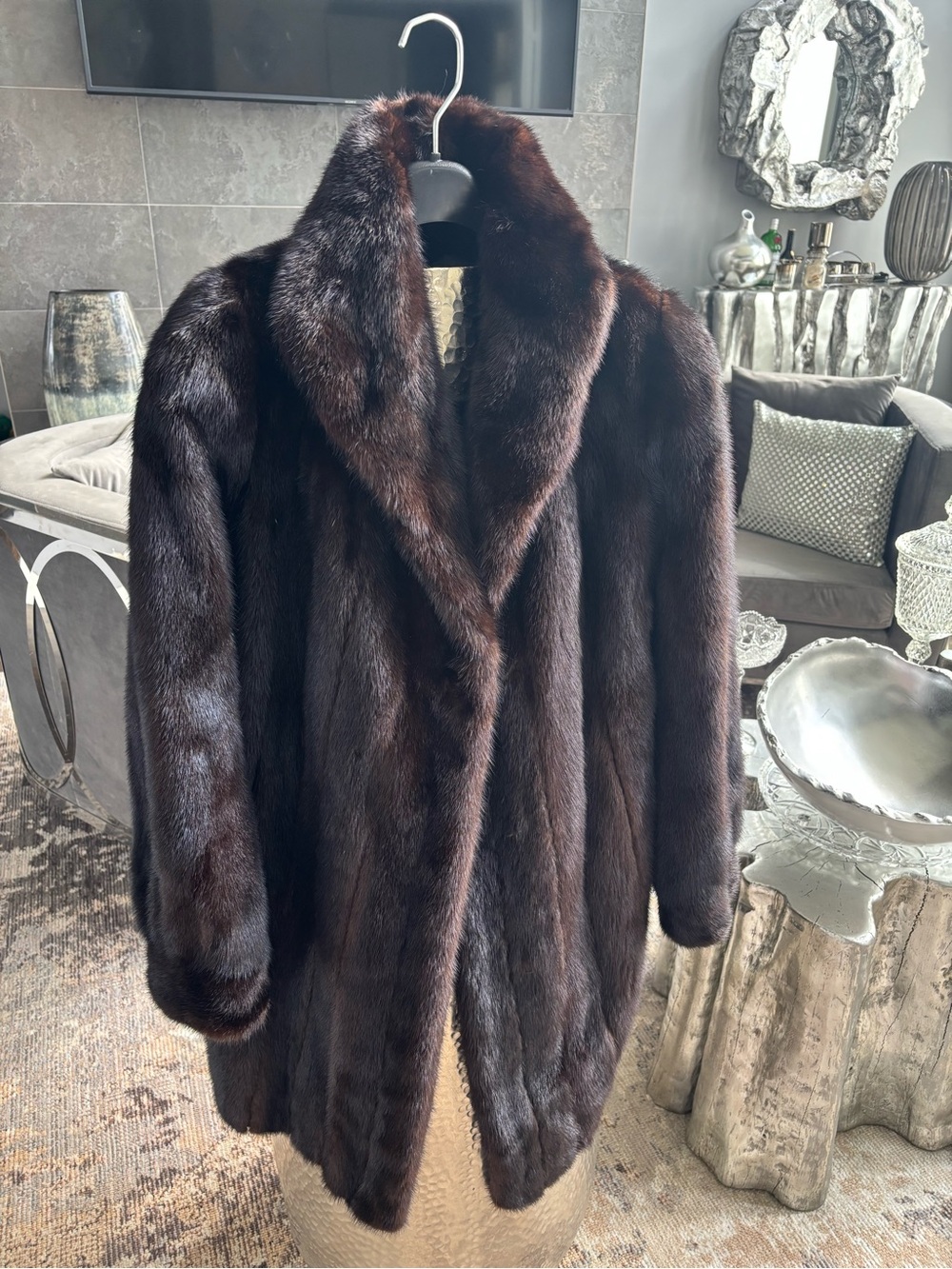Vintage 1990s size 10/12 genuine mink car coat length real fur brown/black sexy
